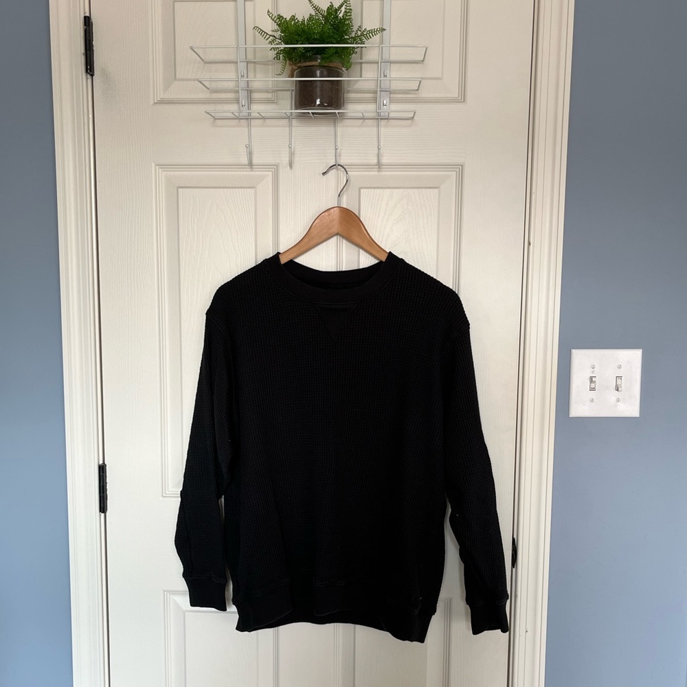 Women’s Aerie Black Waffle Knit Crewneck Sweatshirt